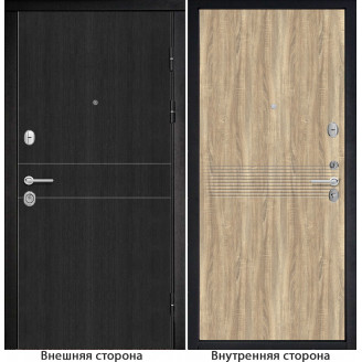 Входная дверь снаружи МДФ панель G32 цвет темный орех рифленый Внутри G21 цвет дуб сонома