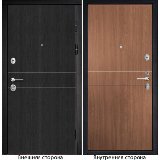 Входная дверь снаружи МДФ панель G32 цвет темный орех рифленый Внутри G32 цвет орех королевский