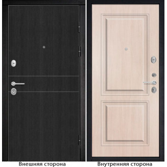 Входная дверь снаружи МДФ панель G32 цвет тёмный орех рифлёный Внутри Б9 цвет лиственница кремовая