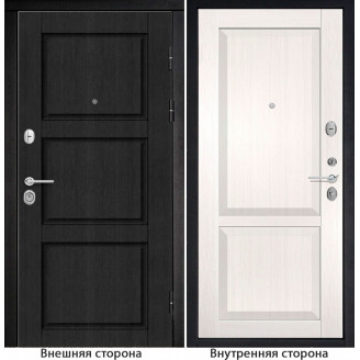 Входная дверь снаружи МДФ панель Б25 цвет тёмный орех рифлёный Внутри S22 цвет лиственница беленая