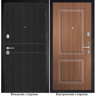 Входная дверь снаружи МДФ панель G32 цвет тёмный орех рифлёный Внутри Б9 цвет орех королевский
