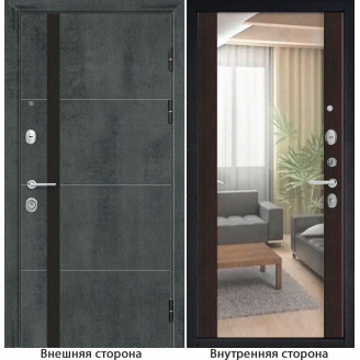 Входная дверь снаружи МДФ панель G59 цвет темный бетон Внутренняя отделка Зеркало цвет темный орех рифленый (Венге)