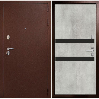 Входная дверь снаружи металл антик медный Внутренняя отделка G1 цвет бетон серый стекло черный лакобель