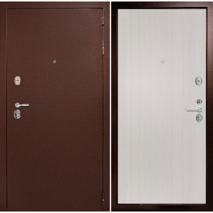 Входная дверь снаружи металл антик медный Внутренняя отделка G-гладкая цвет лиственница беленая глухая