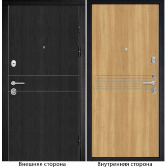 Входная дверь снаружи МДФ панель G32 цвет темный орех рифленый Внутри G21 цвет лиственница золотистая