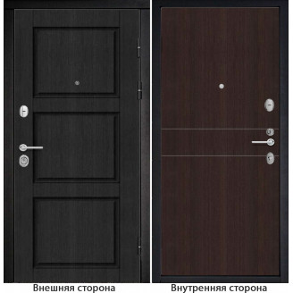 Входная дверь снаружи МДФ панель Б25 цвет темный орех рифленый Внутри G32 цвет орех темный рефленый