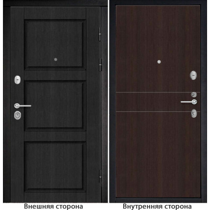 Входная дверь снаружи МДФ панель Б25 цвет темный орех рифленый Внутри G32 цвет орех темный рифленый