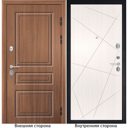 Входная дверь снаружи МДФ панель Б11 классика цвет орех королевский Внутри G23 цвет лиственница беленая