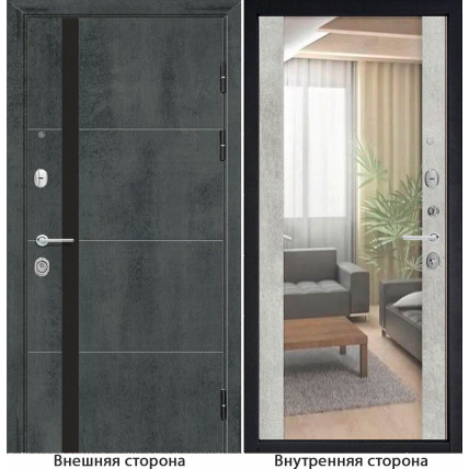 Входная дверь снаружи МДФ панель G59 цвет темный бетон Внутренняя отделка Зеркало цвет Серый бетон