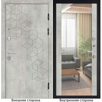 Входная дверь снаружи МДФ панель G45 цвет серый бетон Внутренняя отделка Зеркало цвет бетон серый