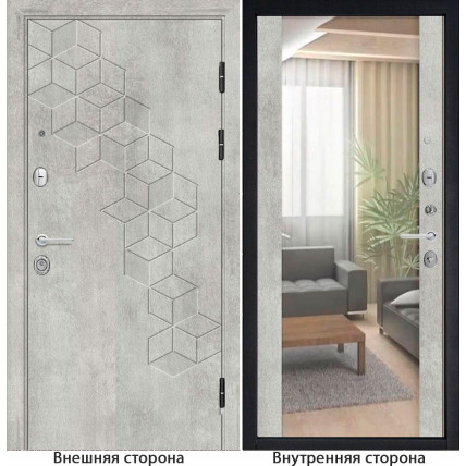 Входная дверь снаружи МДФ панель G45 цвет серый бетон Внутренняя отделка Зеркало цвет Серый бетон