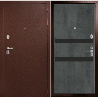 Входная дверь снаружи металл антик медный Внутренняя отделка G1 цвет бетон темный стекло черный лакобель