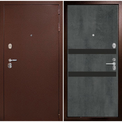 Входная дверь снаружи металл антик медный Внутренняя отделка G1 цвет бетон темный стекло черный лакобель