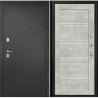 Входная дверь снаружи металл антик серебро Внутренняя отделка S65 цвет бетон серый стекло белый лакобель