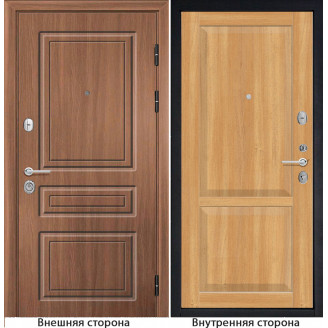 Входная дверь снаружи МДФ панель Б11 классика цвет орех королевский Внутри S22 цвет лиственница золотистая