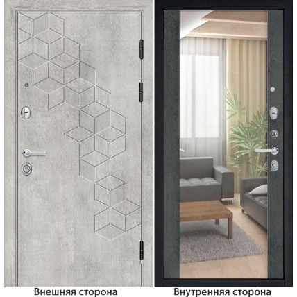 Входная дверь снаружи МДФ панель G45 цвет серый бетон Внутренняя отделка Зеркало цвет Темный бетон