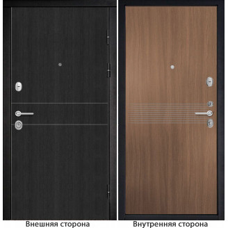 Входная дверь снаружи МДФ панель G32 цвет темный орех рифленый Внутри G21 цвет орех королевский