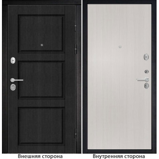 Входная дверь снаружи МДФ панель Б25 цвет темный орех рифленый Внутри G гладкая цвет лиственница беленая