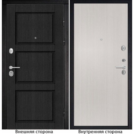 Входная дверь снаружи МДФ панель Б25 цвет темный орех рифленый Внутри G гладкая цвет лиственница беленая