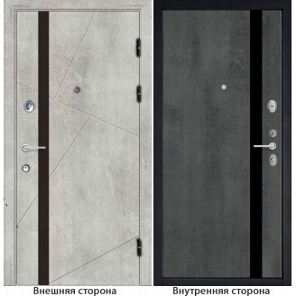 Входная дверь снаружи МДФ панель G48 цвет бетон серый остекление черный лакобель Внутри G7 цвет бетон темный стекло черный лакобель