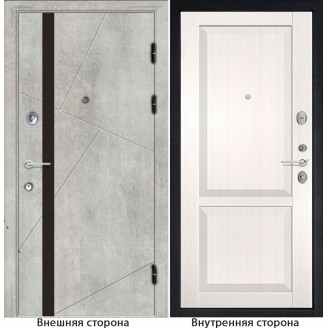 Входная дверь снаружи МДФ панель G48 цвет бетон серый остекление черный лакобель Внутри S22 цвет лиственница беленая