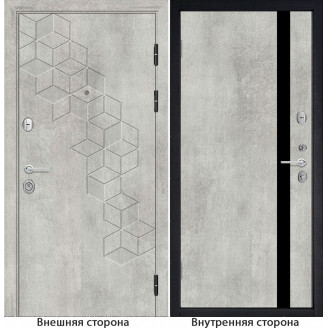 Входная дверь снаружи МДФ панель G45 цвет бетон серый Внутри G7 цвет бетон серый стекло черный лакобель