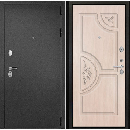 Входная дверь снаружи металл антик серебро Внутренняя отделка Б8 цвет лиственница кремовая глухая