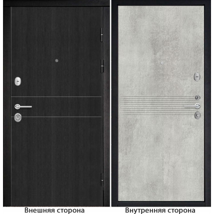 Входная дверь снаружи МДФ панель G32 цвет темный орех рифленый Внутри G21 цвет бетон серый