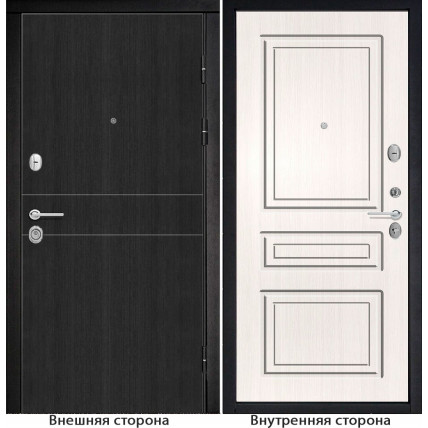 Входная дверь снаружи МДФ панель G32 цвет тёмный орех рифлёный Внутри Б11 цвет лиственница беленая
