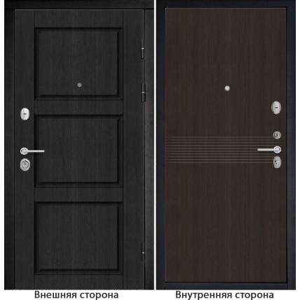 Входная дверь снаружи МДФ панель Б25 цвет темный орех рифленый Внутри G21 цвет орех темный рифленый
