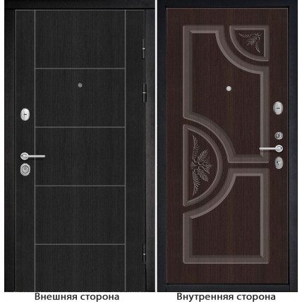 Входная дверь снаружи МДФ панель G36 цвет тёмный орех рифлёный Внутри Б8 цвет орех темный рифленый