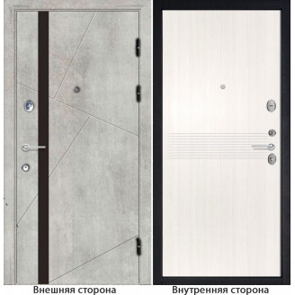Входная дверь снаружи МДФ панель G48 цвет бетон серый остекление черный лакобель Внутри G21 цвет лиственница беленая