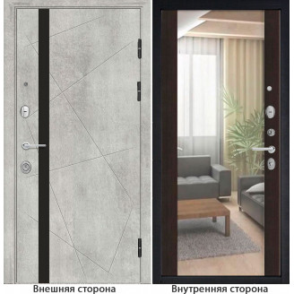 Входная дверь снаружи МДФ панель G48 цвет серый бетон Внутренняя отделка Зеркало цвет темный орех рифленый (Венге)