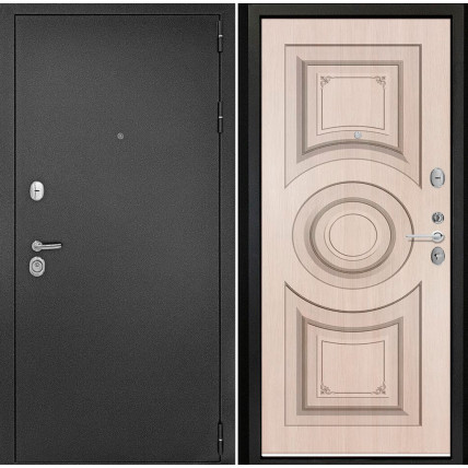 Входная дверь снаружи металл антик серебро Внутренняя отделка Б38 цвет лиственница кремовая глухая