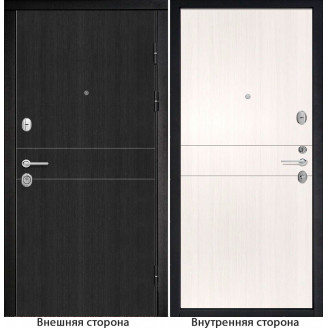 Входная дверь снаружи МДФ панель G32 цвет темный орех рифленый Внутри G32 цвет лиственница беленая