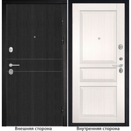Входная дверь снаружи МДФ панель G32 цвет тёмный орех рифлёный Внутри S23 цвет лиственница беленая