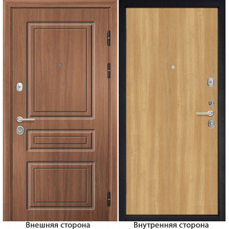 Входная дверь снаружи МДФ панель Б11 классика цвет орех королевский Внутри G гладкая цвет лиственница золотистая
