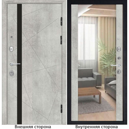 Входная дверь снаружи МДФ панель G48 цвет серый бетон Внутренняя отделка Зеркало цвет Серый бетон