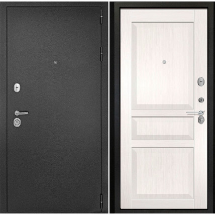 Входная дверь снаружи металл антик серебро Внутренняя отделка S23 цвет лиственница беленая глухая