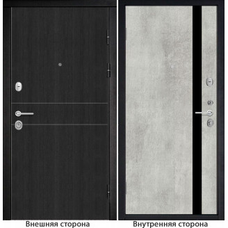 Входная дверь снаружи МДФ панель G32 цвет темный орех рифленый Внутри G7 цвет бетон серый стекло черный лакобель