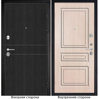 Входная дверь снаружи МДФ панель G32 цвет тёмный орех рифлёный Внутри Б11 цвет лиственница кремовая