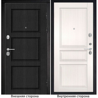 Входная дверь снаружи МДФ панель Б25 цвет тёмный орех рифлёный Внутри S23 цвет лиственница беленая