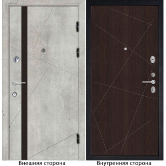 Входная дверь снаружи МДФ панель G48 цвет бетон серый остекление черный лакобель Внутри G23 цвет орех темный рифленый
