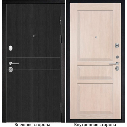 Входная дверь снаружи МДФ панель G32 цвет тёмный орех рифлёный Внутри S23 цвет лиственница кремовая