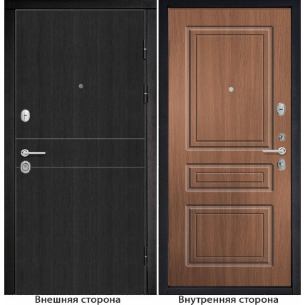 Входная дверь снаружи МДФ панель G32 цвет тёмный орех рифлёный Внутри Б11 цвет орех королевский