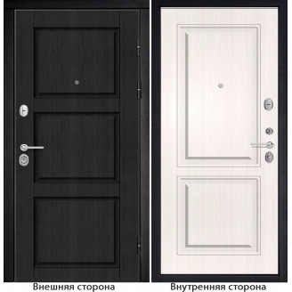Входная дверь снаружи МДФ панель Б25 цвет тёмный орех рифлёный Внутри Б9 цвет лиственница беленая