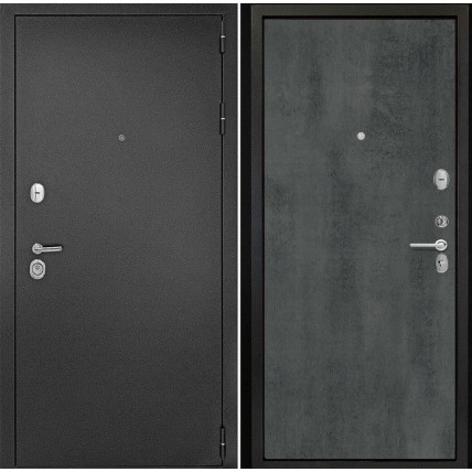Входная дверь снаружи металл антик серебро Внутренняя отделка G-гладкая цвет темный бетон глухая