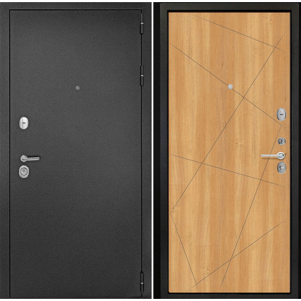 Входная дверь снаружи металл антик серебро Внутренняя отделка G23 цвет лиственница золотистая глухая