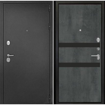 Входная дверь снаружи металл антик серебро Внутренняя отделка G1 цвет бетон темный стекло черный лакобель