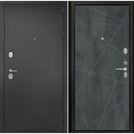 Входная дверь снаружи металл антик серебро Внутренняя отделка G23 цвет бетон темный глухая